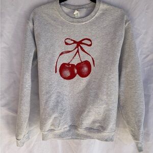 Jerzees Gray Sweater with Red Cherry Design